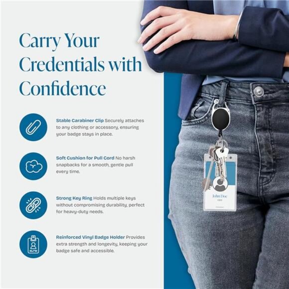 ID Badge Holder Retractable Keychain Clip Vertical Card Holder Heavy Duty 2 Pack - Picture 7 of 8